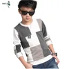 Retai New Leisure Children's Clothing Boy Autumn Checked Knit Cotton Sweater T-shirt Grid Coat Kids Joining jumper Together 5-16 201128