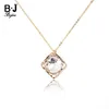 BOJIU Trendy Square Frame Cubic Zirconia Pendant Necklaces For Women Bohemian Female Gold Copper Chain Necklace Jewelry NKS2061