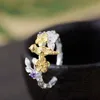 Wedding Rings Vintage Female Gold Bird Flower Ring Classic Silver Color Open Engagement Dainty Purple Zircon For Women