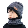 Kinder Gestrickte Hut Winter Warme Baby Kinder Kappe Skullies Beanies Kreis Schal Verdicken Fleece Futter Für 2-12 Jahre jungen Mädchen Y201024