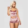 Mode dames velours vêtements de nuit ensembles de Lingerie Sexy Spaghetti sangle Shorts pyjamas femmes pyjama fête 2 pièces ensemble