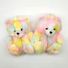 Plush Teddy Bear Cute Rainbow Cartoon Bear Indoor Slippers Non-Slip Mute Bedroom Office Soft Warm Winter Autumn Thick Q0108