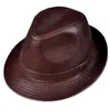 Cappelli a tesa larga Moda Vera pelle Gentiluomo Cappello Fedora Uomo Autunno Inverno Solido Nero Vintage Papà Chapeau Berretto in pelle bovina Panama Jazz Elob22