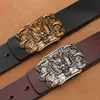 Lion Head 3D Gold Silver Buckle Belt Men Real Cowskin Genuine Leather Belt Plus Size 140cm 150cm Black Brown Belts Vintage 2020