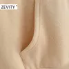 Zevity Donna moda manica lunga per il tempo libero felpe con cappuccio femminile tasche frontali di base in pile con cappuccio chic pullover top H371 201202