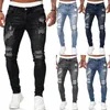 Pantaloni della tuta da uomo Jeans con foro sexy Pantaloni Casual Estate Autunno Pantaloni skinny strappati da uomo Slim Biker Matita Pantaloni di jeans Uomo C1123