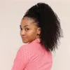 Полная головка Бразильская человеческая Virgin Remy Remy Kinky Curly Handstring Ponytail Волосы наращивания волос Natral Black 1B Цвет 140г Один набор