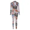 Joskaa Angel Print Autumn Women Gedrukt Slim Tight Sports Suit 2 stuks Set Strench Street Outweat Sets LJ201117