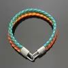 Europe America Fashion Lady Women Double Color Double Layers Woven Rope Engrave V Letter Metals Leather Bracelets Bangle