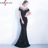 Yostingzs элегантные спинки длинные вечерние платья простые черные блестки вечернее платье LJ201124