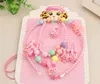 Enfants perle ensemble de bijoux anneau bracelet pendentif collier épingle à cheveux bandeau bandeau dessin animé mignon perlé cheveux accessoires cadeau d'anniversaire rose