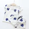 2pcs/Sets Casual Kids Clothing Mabon Girls Sets Sets Summer Heart Print Girl Tops Шорты костюмы детская одежда 201126