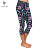 LETSFIND Sommer Frauen Schwarz Leggings Hohe Elastische Milch Seide Blumen Druck Taille Fitness Casual Mid-Kalb 211221