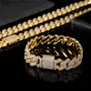 13mm 16-24inch Gold Plated Bling CZ Miami Cuban Chain Necklace Bracelet for Men Women Hip Hop Punk Jewelry Necklace Chains205w