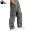 メンズハイウエストパンツ弾性プラスサイズの服6xl貨物パンツメンズ多くのポケットルーズワークパンツ男性ストレートズボン201217