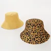 Wide Brim hattar 2021 Två sido leopard svart hink hatt för kvinnor män reversibel panama sol sommar damer koreanska stranden fiskare