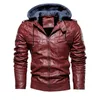 Giacca da uomo in pelle PU Giacca da uomo con cappuccio Cappotto foderato in pelliccia Giacca da motociclista Cappotto moda Cappotto autunno inverno Plus Size 4XL 5XL 201127