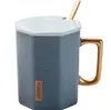 TECHOME Klassischer europäischer Stil Keramiktasse mit Goldrand, Büro-Milchkaffeetasse, spezielle Wasserkeramik, eleganter Becher mit Goldgriff T200506