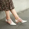 Women New Leather Bohemia Pumps Dress Shoes CM Chunky Heels Mary Jane Metal Buckle Mix Colour Pillage Pointed Toe