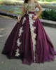 Paars Turkije Quinceanera Jurken Off Schouder Baljurk Prom Jurken Kant Avondjurken Plus Size Formele Feestjurk Vestido P118