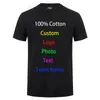 100 % 코튼 티셔츠 남자 사용자 정의 텍스트 DIY 자신의 디자인 사진 인쇄 유니폼 회사 팀 의류 광고 티셔츠 LJ200827
