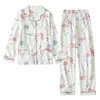 Pyjama de style japonais nouveau printemps et automne pour dames 100% coton à manches longues en deux pièces pyjama en coton tricoté ensemble femmes 201217