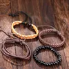 Charm Bracelets Vienkim Gentleman Wood Beads Multilayer Leather Bracelet Bangle For Men Classic Handmade Weave Rope Set Jewelry 20211