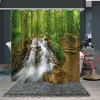 3d tvättbar badrum dusch gardin polyester tyg bad gardiner dekorativa för hem skog flod landskap prints skärm t200711