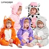 Animal Fox Cochon Rose Kigurumis Infant Romper Onesie doux chaud bébé vêtements mignon bébé garçons filles Onesies enfants Outfit Costume 201028