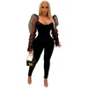 Women's Jumpsuits & Rompers Sheer Mesh Puff Sleeve Black Bodycon Jumpsuit Women Elegant Skinny Clubwear Party Sexy Womens Christmas Clothes