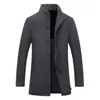 New Winter Men Men Warm Black Business sobretudo de lã Long Long Mens Elegante jaqueta de lã Stand Gollar Collar Single Breveld Loolen Coat LJ201110