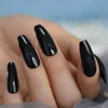 Falsche Nägel, klassisch, schwarz, cool, gefälschter Nagel, lange, reine Farbe, glänzende Kunstspitzen, vollständige Abdeckung, einzigartiger Sarg, Prud22