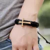 Kreuz Bibel Charm geflochtenes Armband Urban Jewelry handgefertigtes schwarzes Leder verstellbares Armband Retro-Schmuck Großhandel