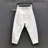 2020 Primavera Verano Nueva Corea Moda Mujeres Blanco Casual Denim Harem Pantalones Carta Patchwork Algodón Jeans sueltos Plus Tamaño LJ201029