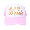 2021 New Women Wedding Shower Cotton Mesh Baseball Cap Team Bride Gold Crown Bachelorette Party Snapback Bridal Trucker Hat Adjustable