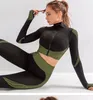 2PCS Set Set da yoga per donna senza soluzione di continuità Abbigliamento sportivo da palestra Completo sportivo Abbigliamento sportivo femminile Manica lunga Abbigliamento da yoga Abbigliamento da corsa femminile9079159