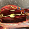 Tygväska shoppingväskor handväska purser cowhide äkta läder lapptäcke färg marmor tryckt lås borttagbar axel rem wome228o