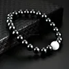 Черный магнитный гематит из бисера из бисера браслет точка белые каменные бусинки браслет для браслета для женщин для женщин Модные украшения и песчаный подарок