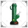 Straight Luminous Bong 3D Handmalerei Kaktusglaswasser Rohre Bongs Rauchen Rohr 7 mm dicker Kopf mit Schüssel 10 Zoll leuchten im Dunkeln