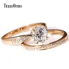 TransGems Solid 14K 585 Yellow Gold 1ct 6.5mm F Color Engagement Ring Set for Women Wedding 2 Pieces Birdal Ring Set Y200620