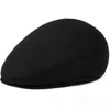 HT1405 Warm Winter Hats with Ear Flap Men Retro Beret Caps Solid Black Wool Felt Hats for Men Thick Forward Flat Ivy Cap Dad Hat Y200110