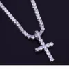 Pendentif croix en Zircon glacé avec chaîne de Tennis de 4mm, ensemble de bijoux Hip hop pour hommes, collier pendentif en or et argent CZ, Set326S