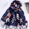 Fancy borla hijab estampado floral chales bufandas