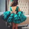 Robes de fille de fleur appliquées en dentelle vert foncé pas cher petite fille robe de communication courte princesse anniversaire robe de mariée formelle