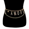 Cintura a catena in oro Vita femminile Cinture in metallo per le donne Abito in nappa Cintura Corsetto Punk Portachiavi Lettere Ceinture Femme Y220301