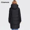 CINEMORE Winter neue Damen übergroße lässige Baumwolljacke schwarzes Hemd lange Damen Kapuze Winter warm biologischer Flaum 9980 201217