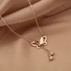 Collana con ciondolo a forma di farfalla scavata in acciaio al titanio di alta qualità per regalo da donna di lusso