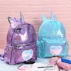 Fille Paillettes Sirène Enfants Grand Zipper Schoolbag Adolescent Hologramme Coeur Amour Sac À Dos Pour Sac De Voyage Scolaire Y201224