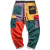 Aelfric Eden Cord Cordpants Spodnie Cargo Pants Men Harem Jogger Vintage Color Block Patchwork Cordwork Hip Hop Harajuku Spodery 201304d