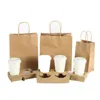 Engångs Kraftpapper Kaffekopphållare med handtag Bag Set Takeout Mjölk Teajuice Förpackningsverktyg Ta bort drycker Cup Hylla LX4022